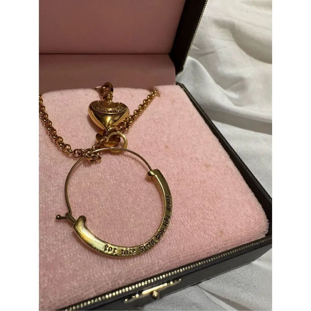 Vintage juicy couture y2k gold charm holder necklace & puff heart charm nwt